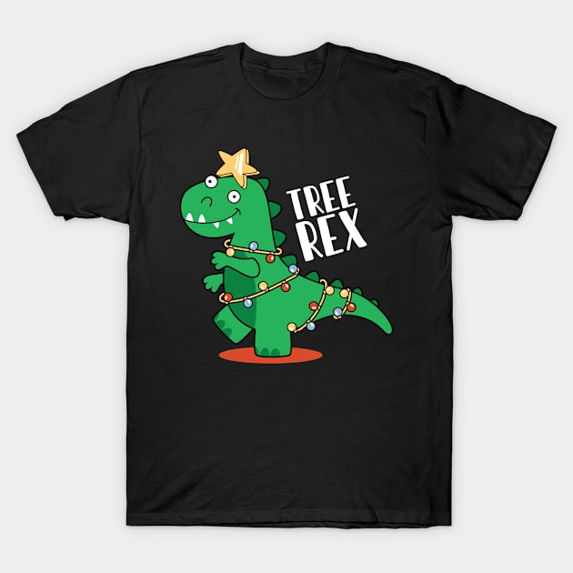 Tree Rex Cute T-rex Christmas Tree Xmas Lights T-Shirt by BadDesignCo